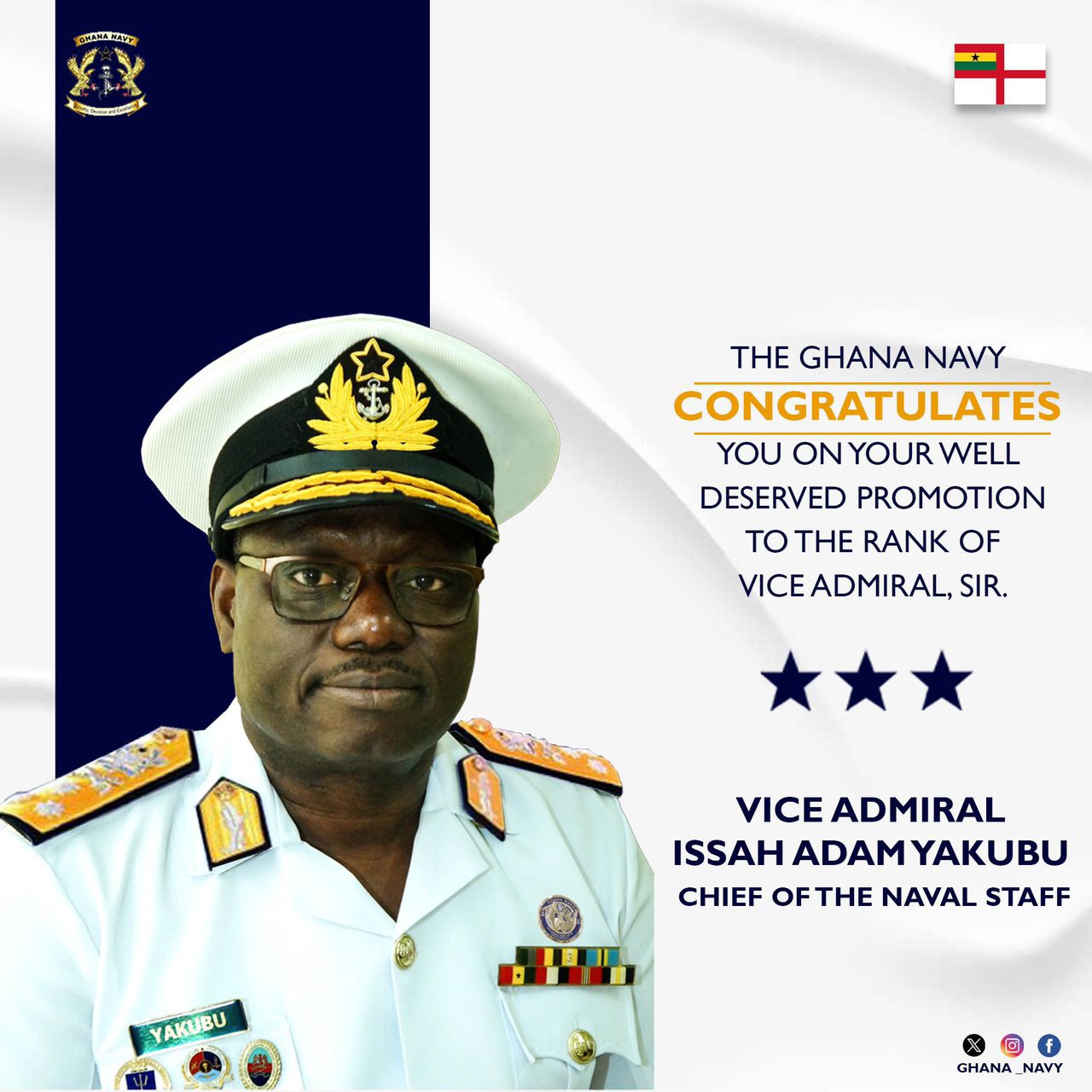 Navy Chief Issah Adam Yakubu promoted to 3-star general